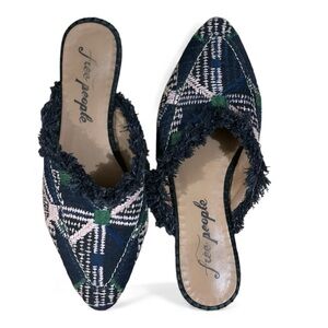 Free People Navy and Green Patterned Mules